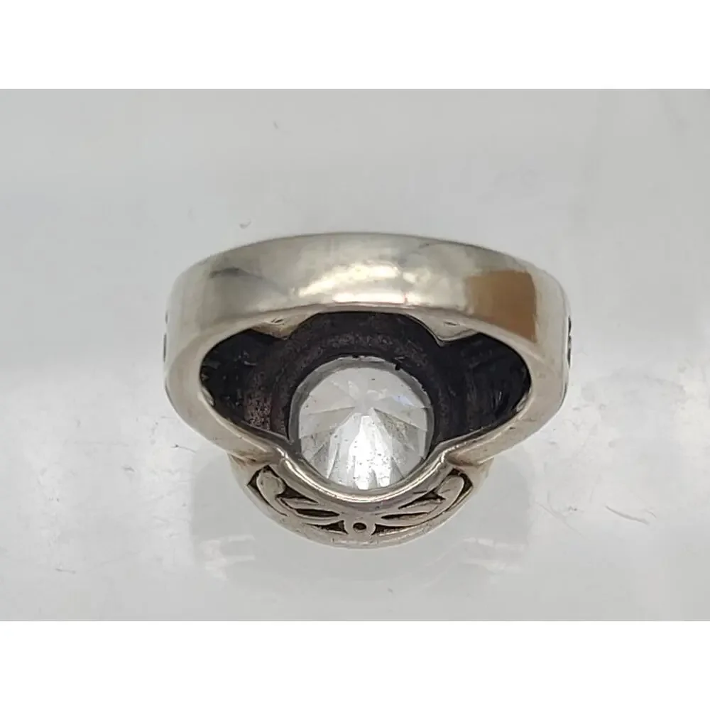 Vintage Sterling Silver Cushion Cut Cubic Zirconia Marcasite Ring Sz 8.5